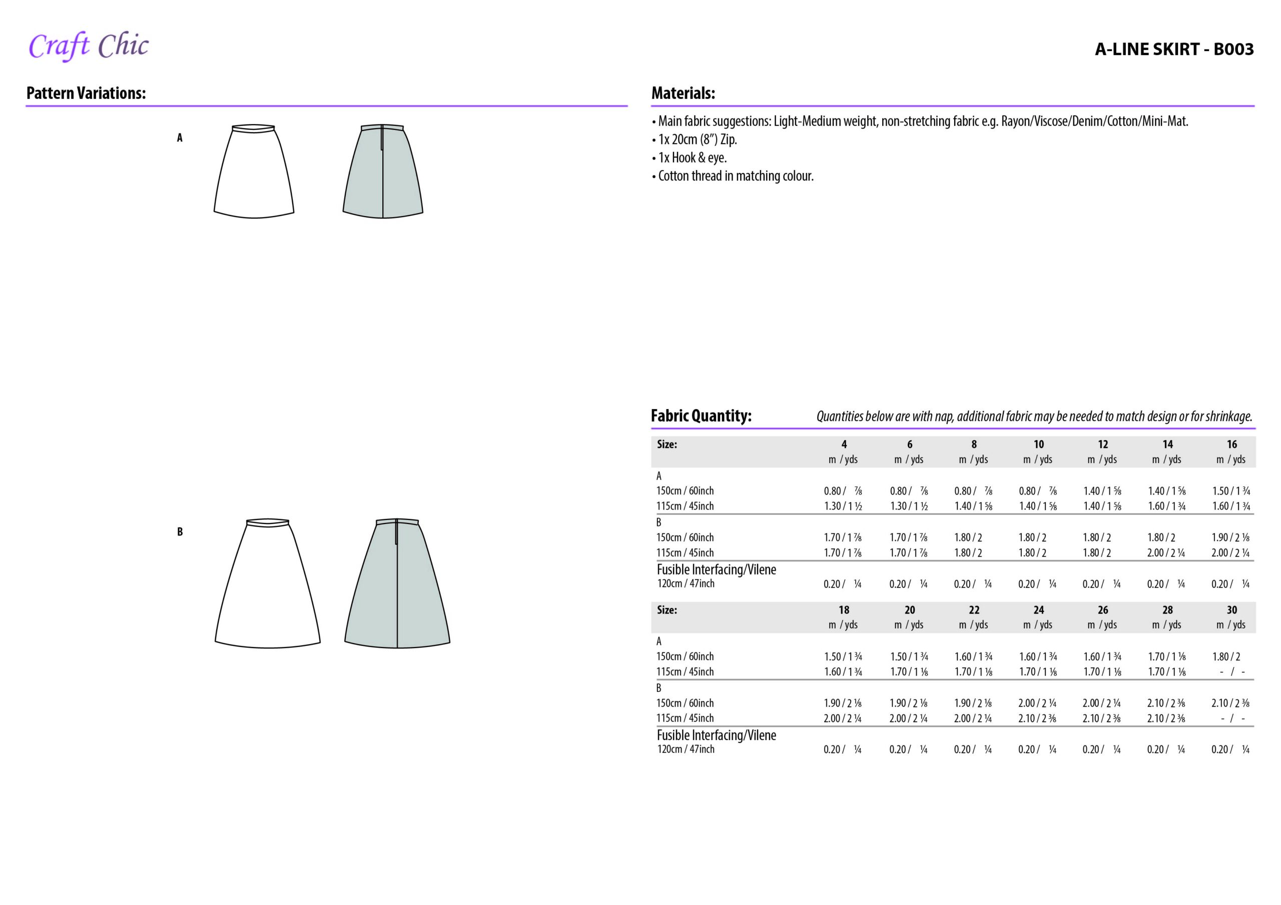 CraftChic B003 A-line Skirt_Materials